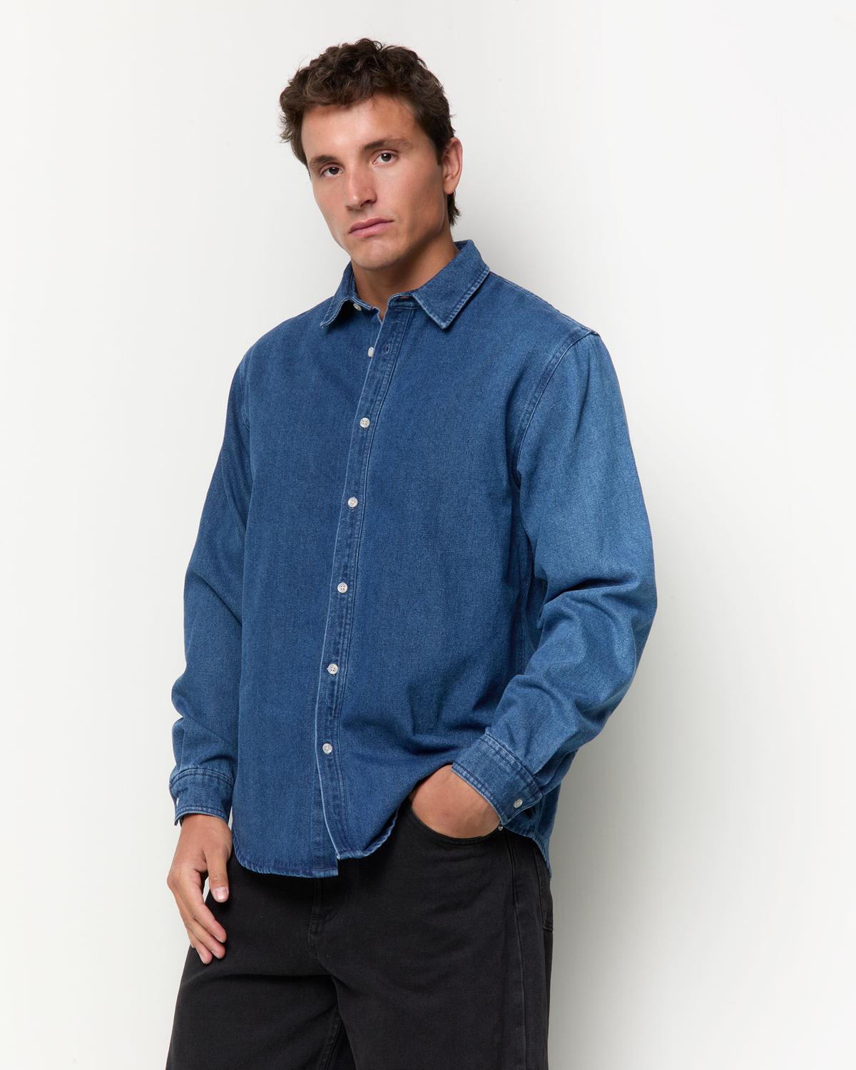 Camisa Regular Fit Heavy Denim - Medium Blue Denim