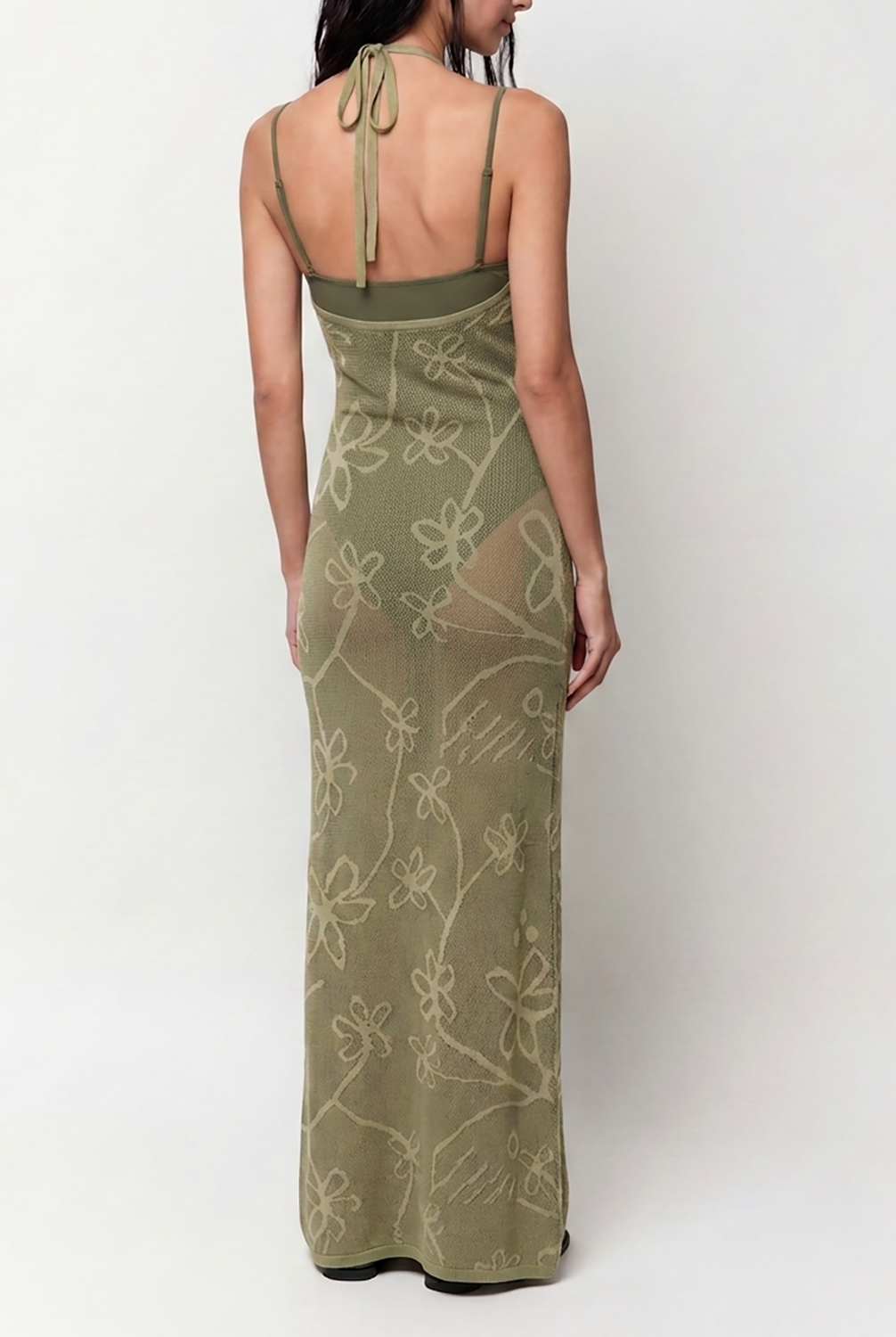 Vestido Loose Long Flowers Embro - Classic Green