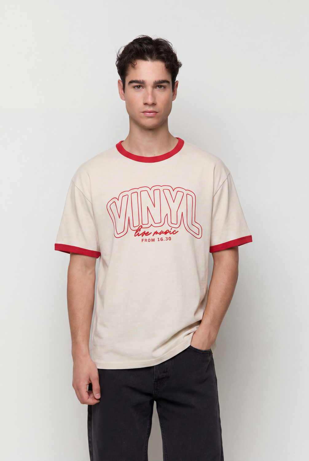 Remera Regular Fit Contrast Piping - Bright Red