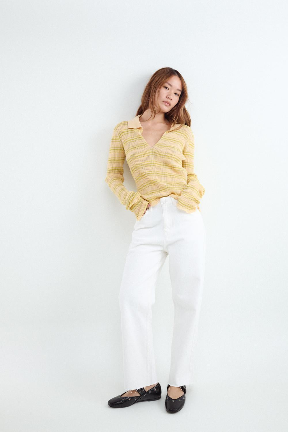 Sweater Regular Polo Open Work - Orange