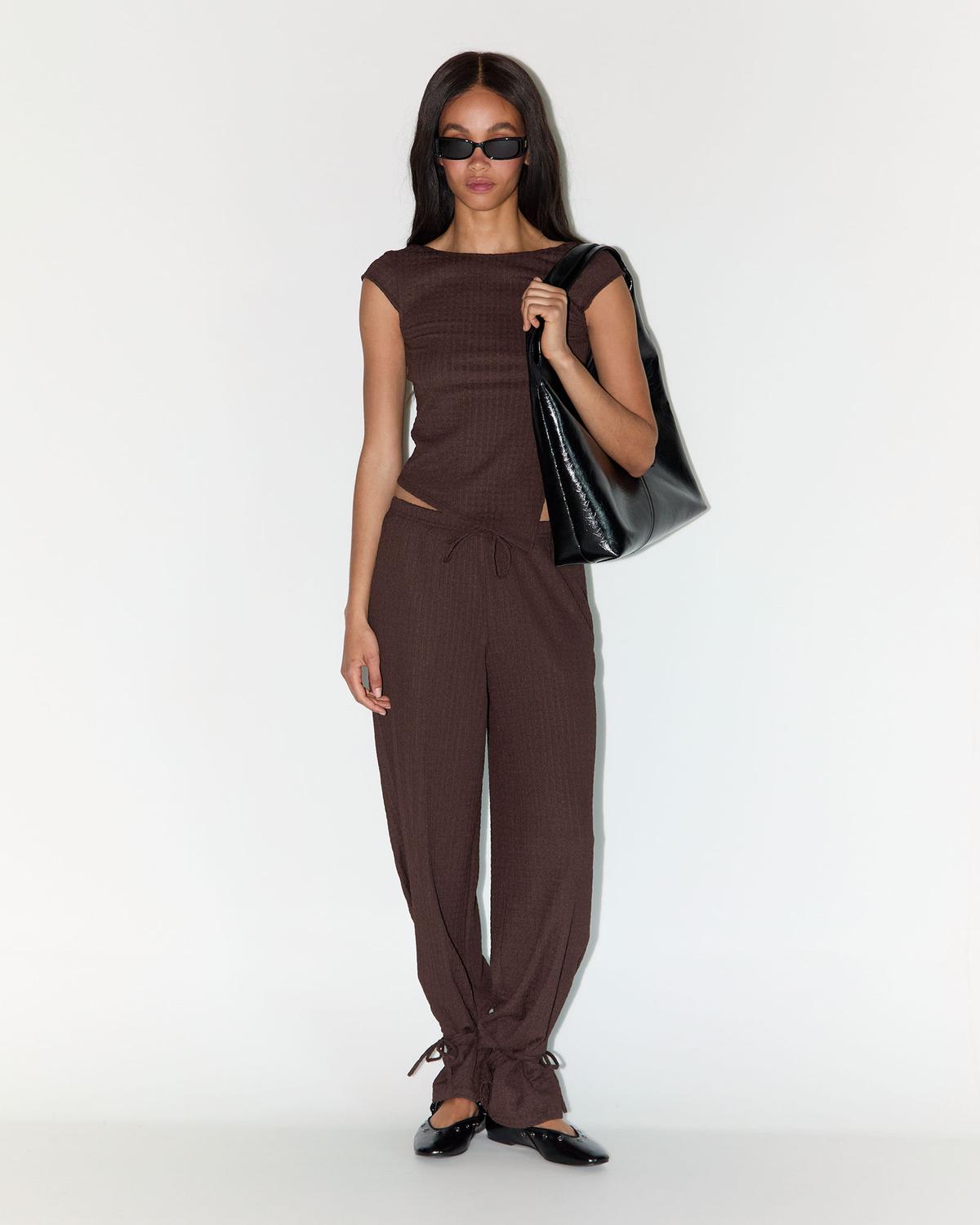 Top Slim Boat Neck Textured - Morel