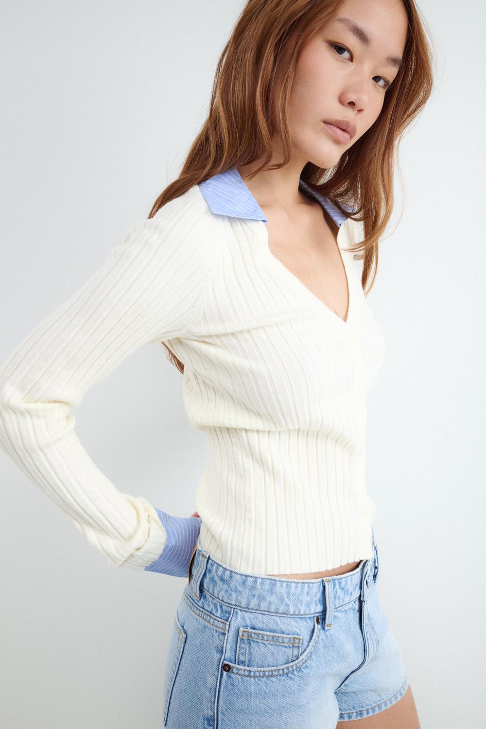Cardigan Slim Double Cape - Ecru