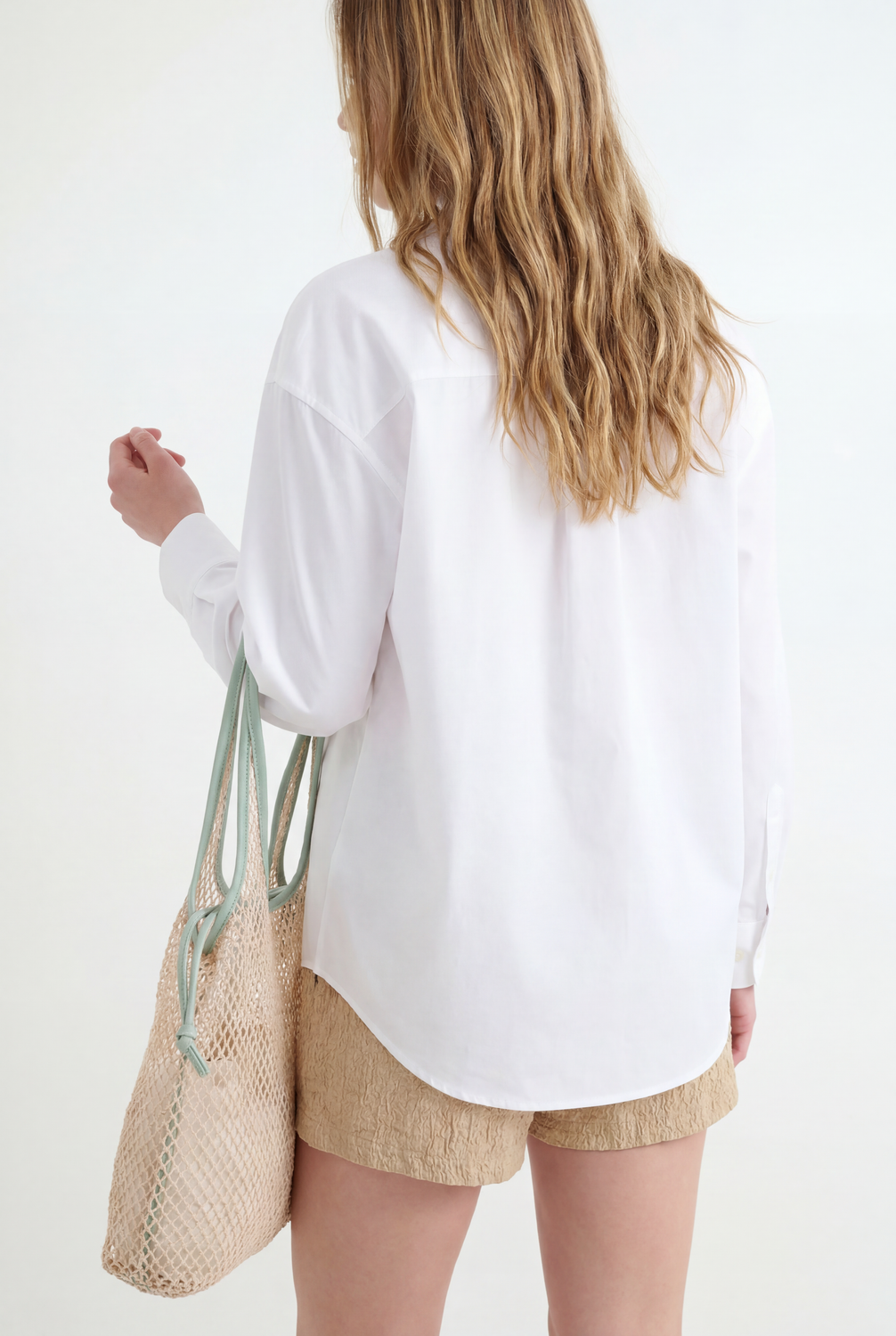 Camisa Oversize Basic Poplin - White Melange