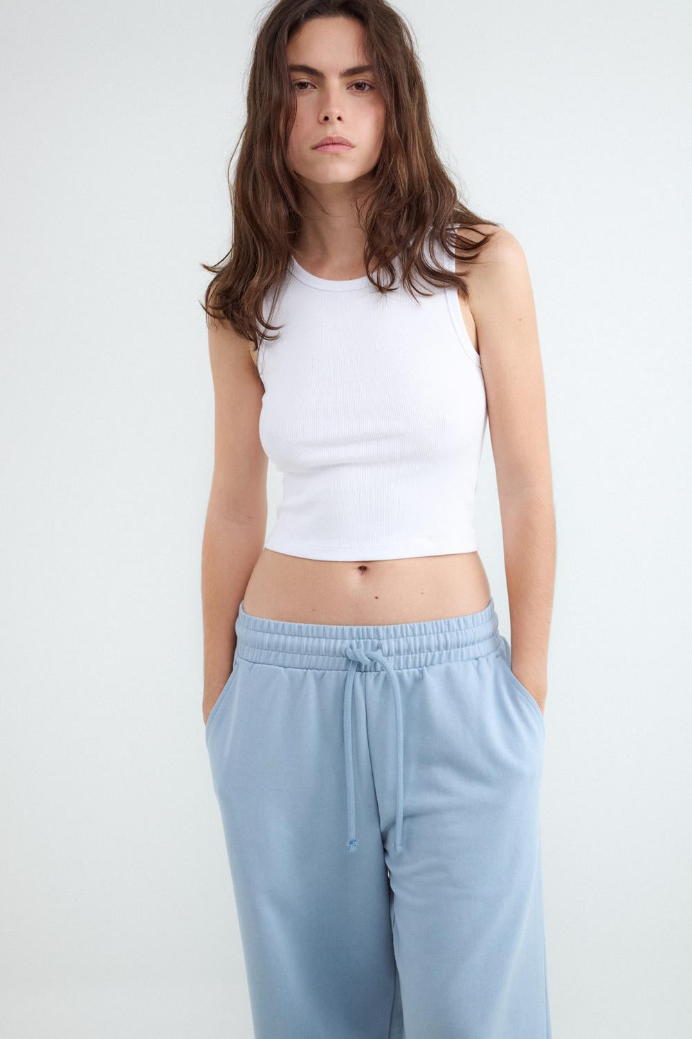 Top Crop Halter Tank - White