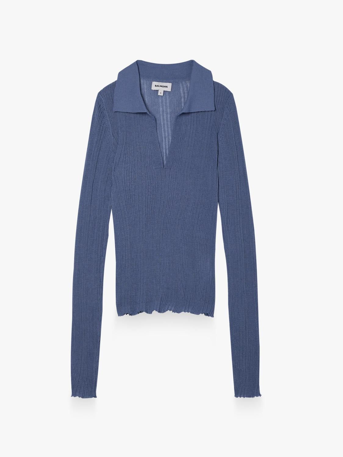 Sweater Regular Polo Open Work - Light Blue