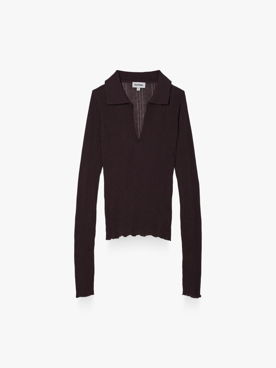 Sweater Regular Polo Open Work - Chocolate Brown