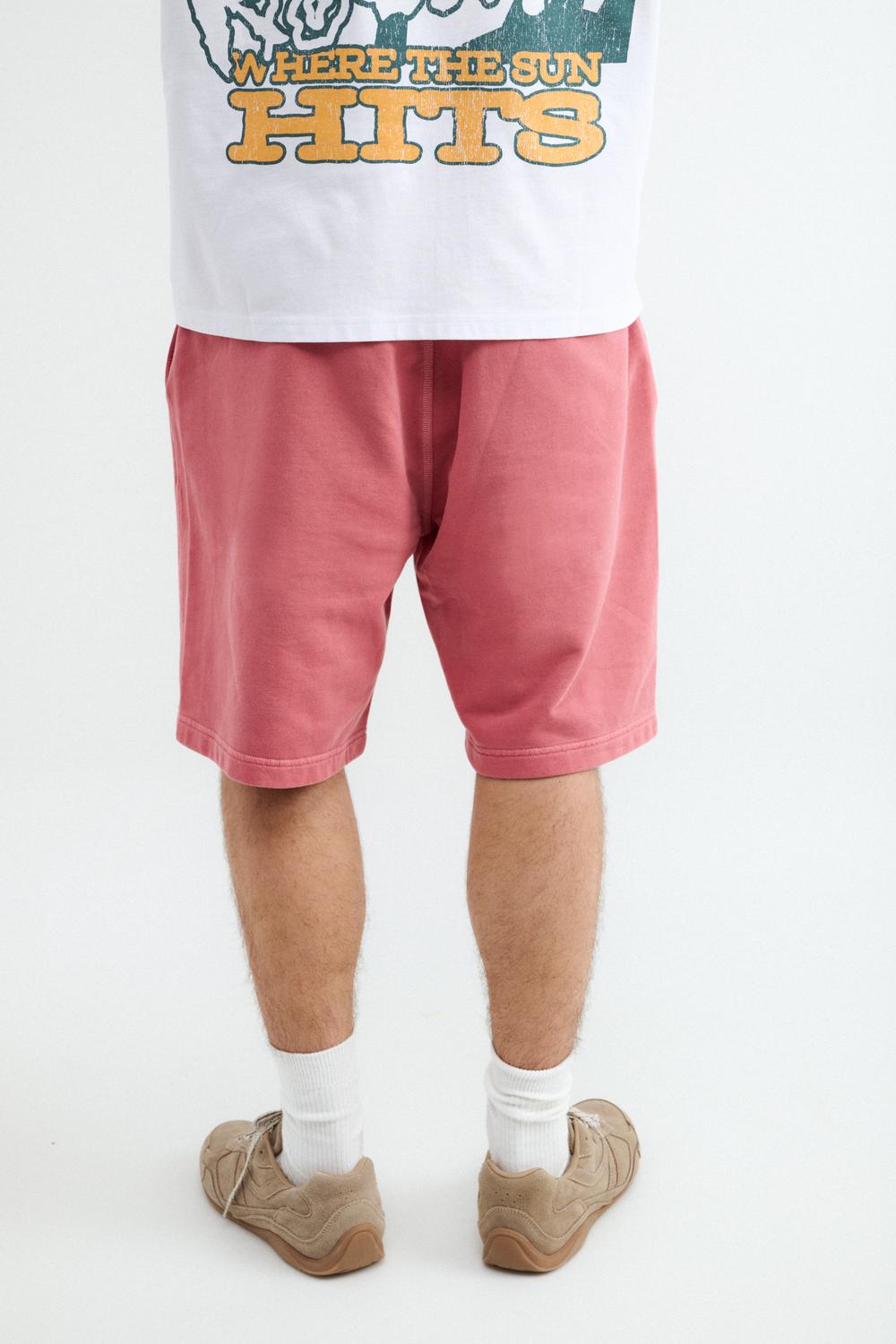 Short Regular Fit Washed Terry - Bright Red