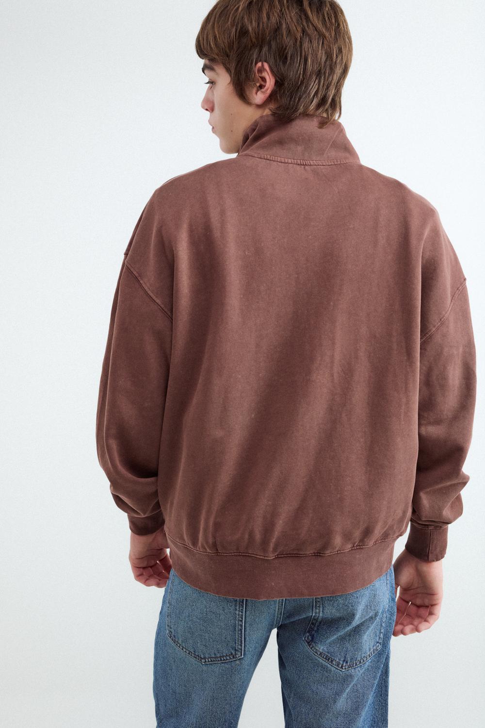 Buzo Regular Fit Half Zip Washed T - Chocolate Brown