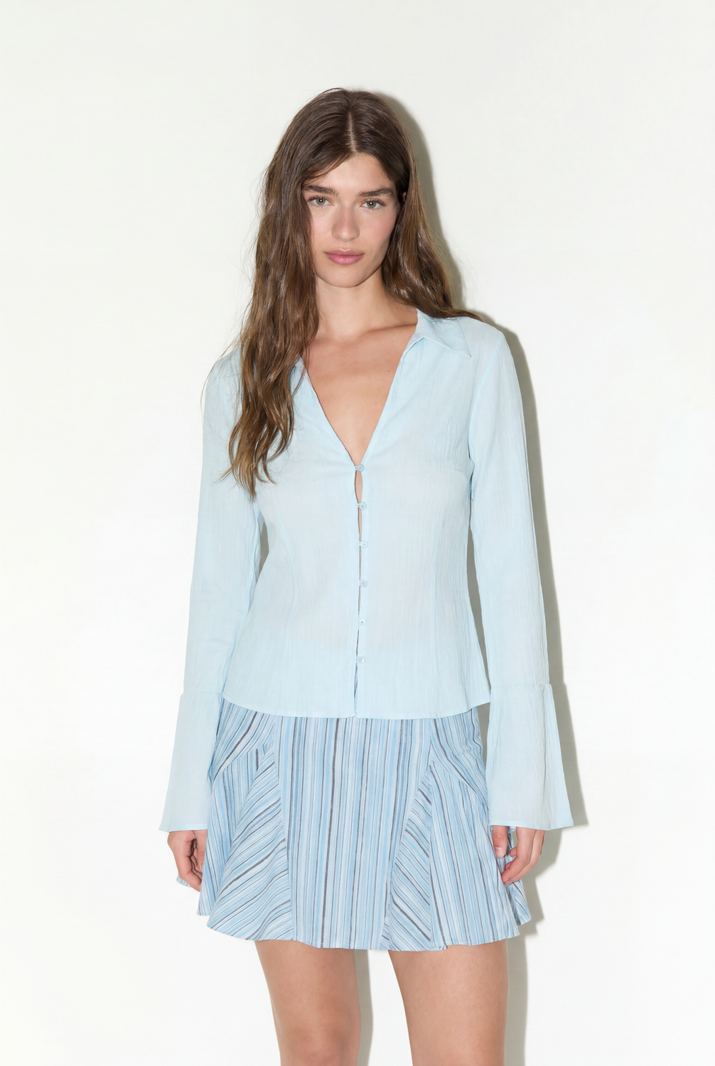 Pollera Mini Blue Stripes - Light Blue