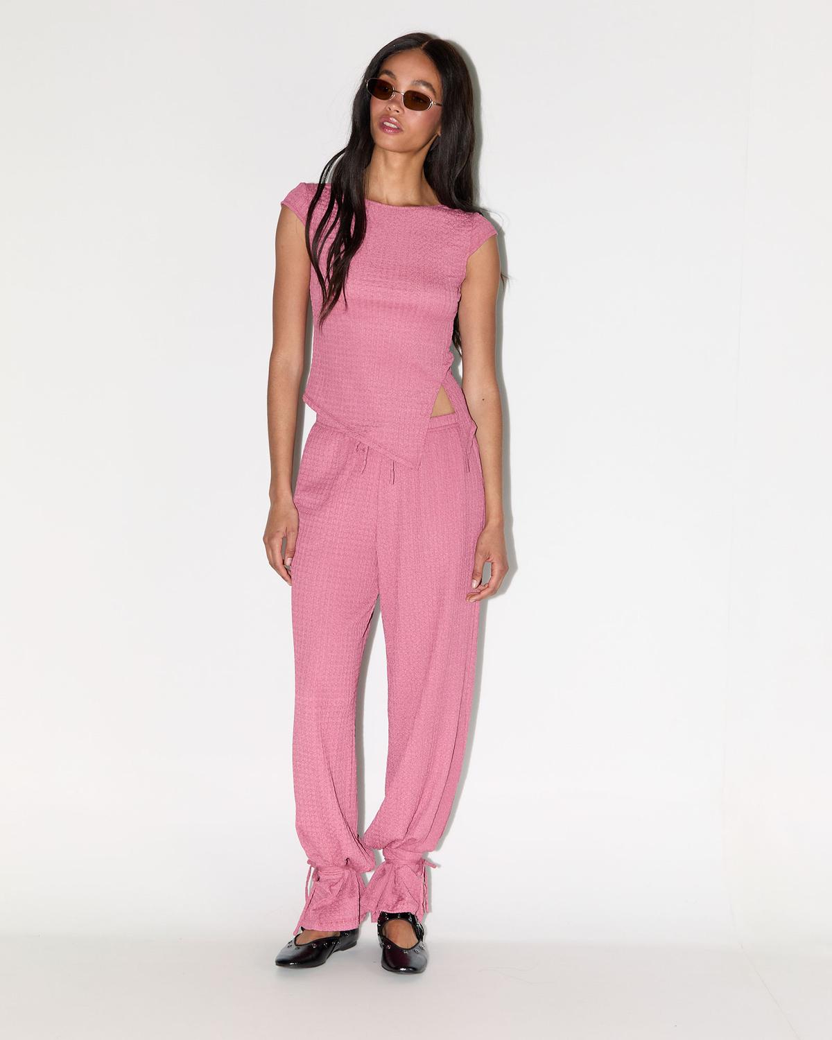 Top Slim Boat Neck Textured - Rose Wine