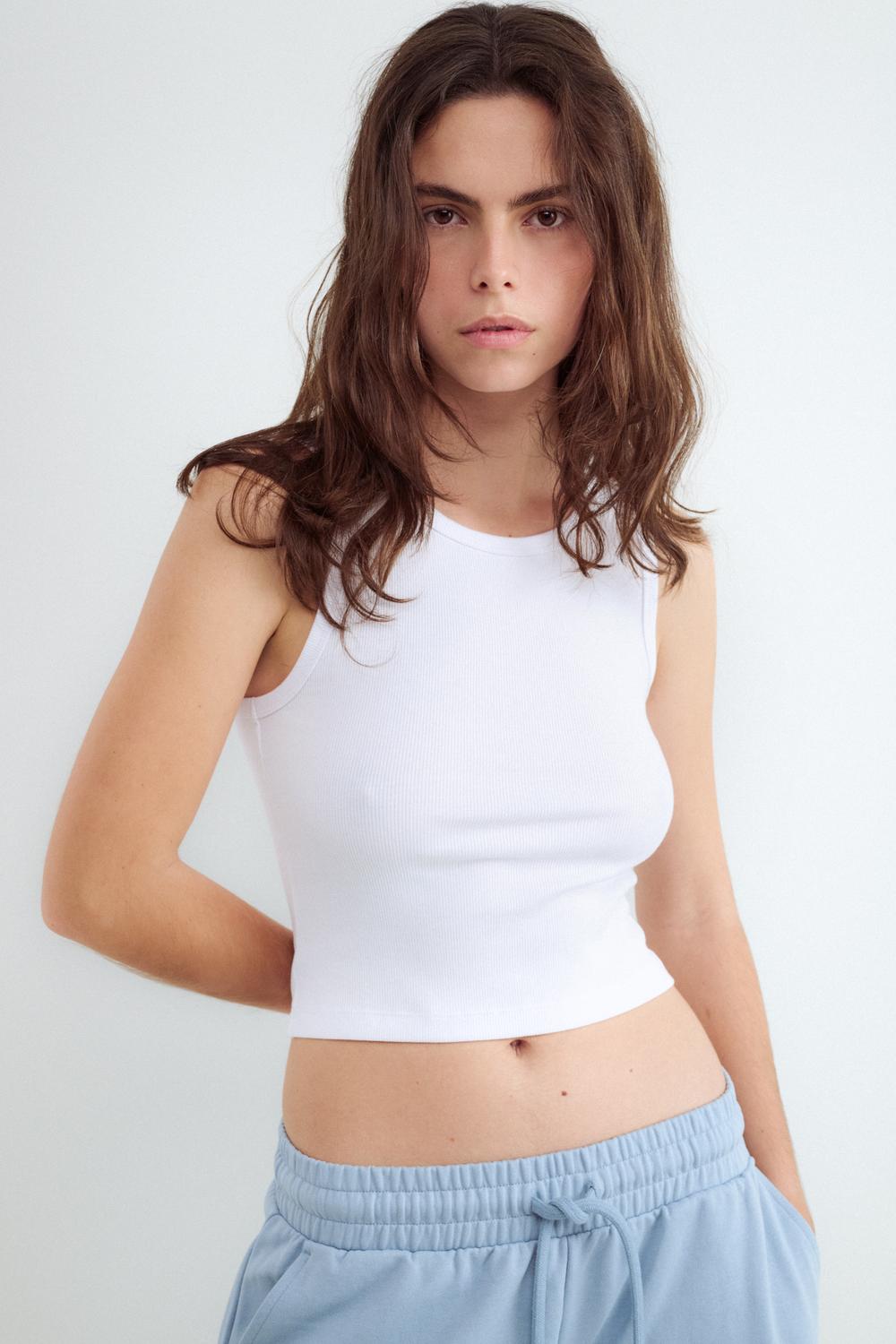 Top Crop Halter Tank - White