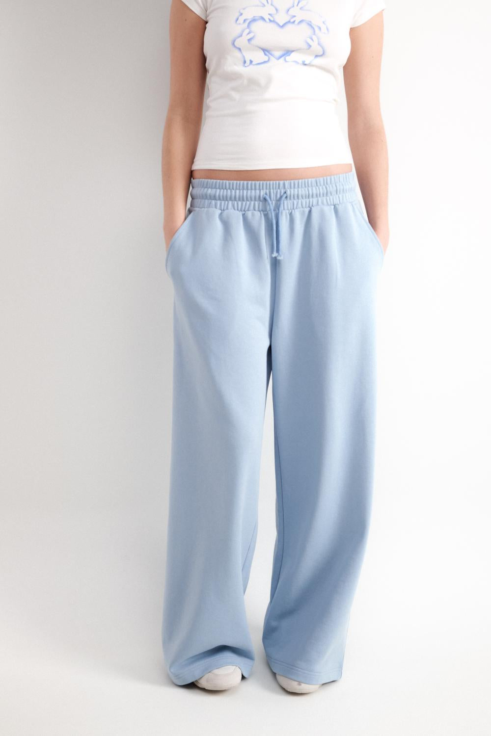 Pantalón Wide Leg Jogger Sweatpant - Light Blue