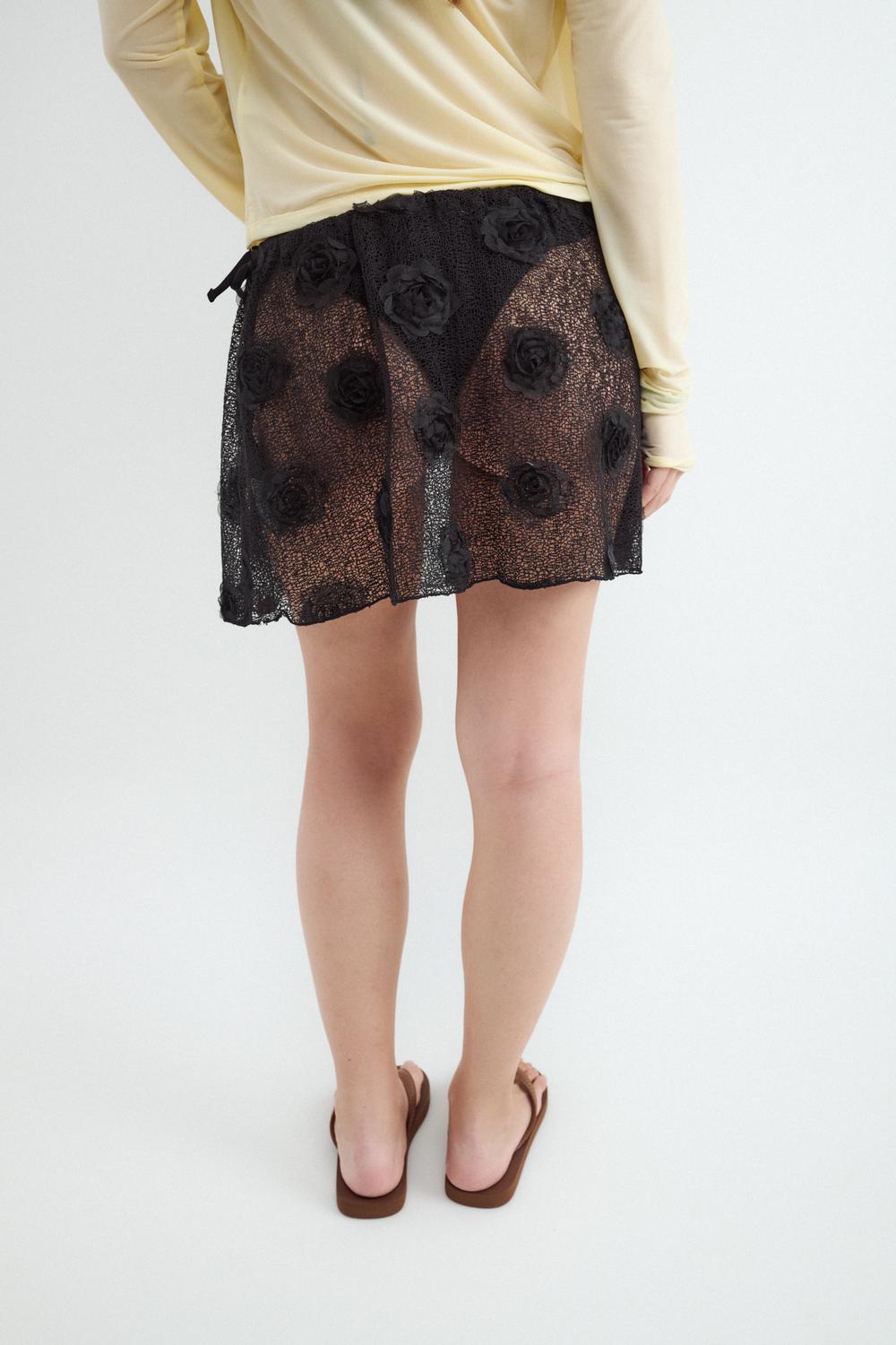 Pollera Mini Flowers Transparent - Black