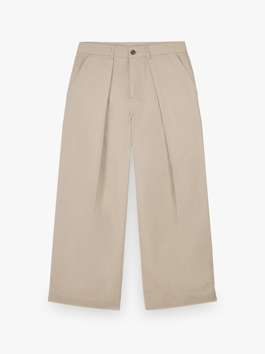 Pantalón PLEATED LOOSE FIT COTTON - Beige