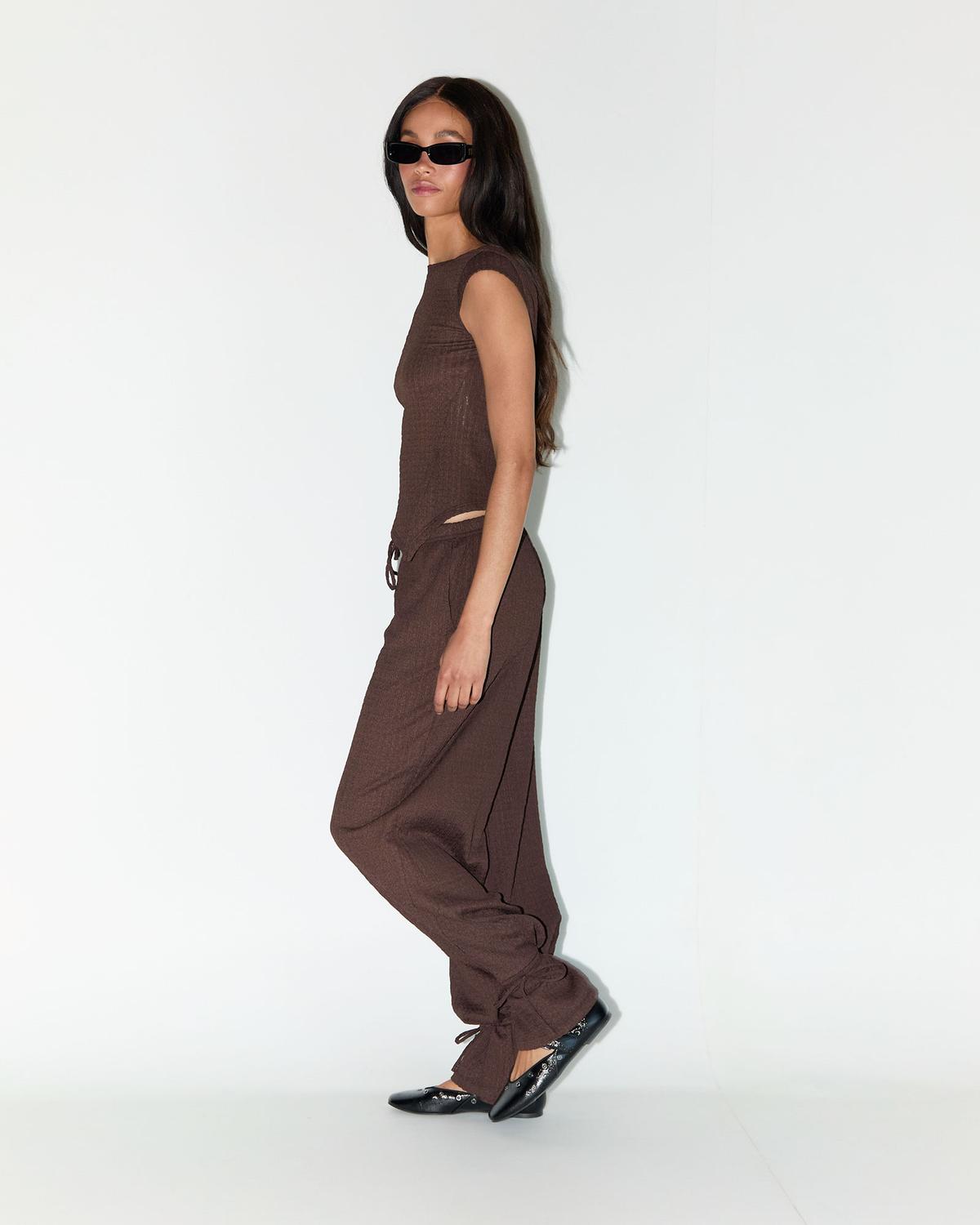 Top Slim Boat Neck Textured - Morel