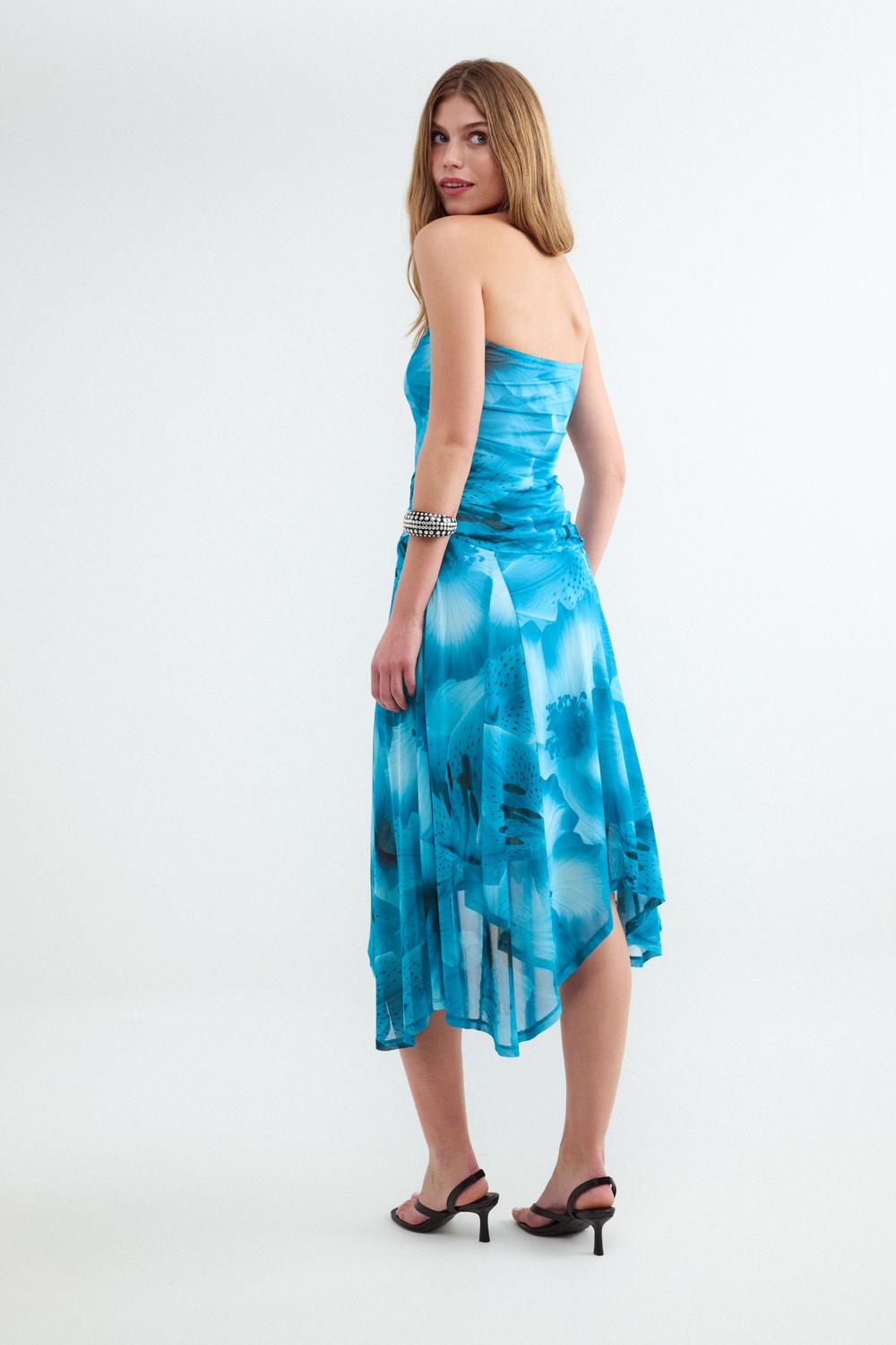 Vestido Strapless Printed - Light Blue