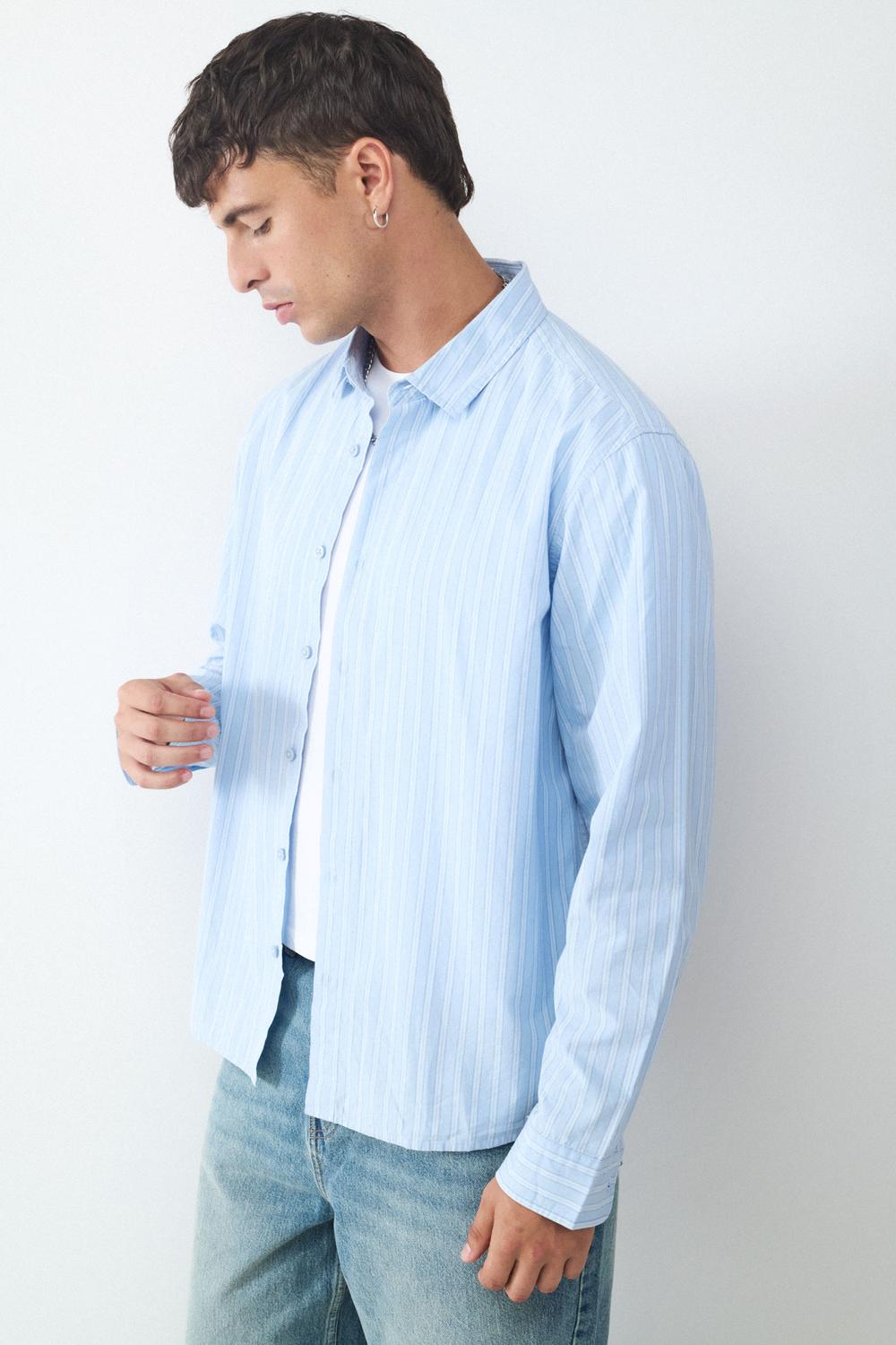 Camisa Oversize Stripes Retiro - Light Blue