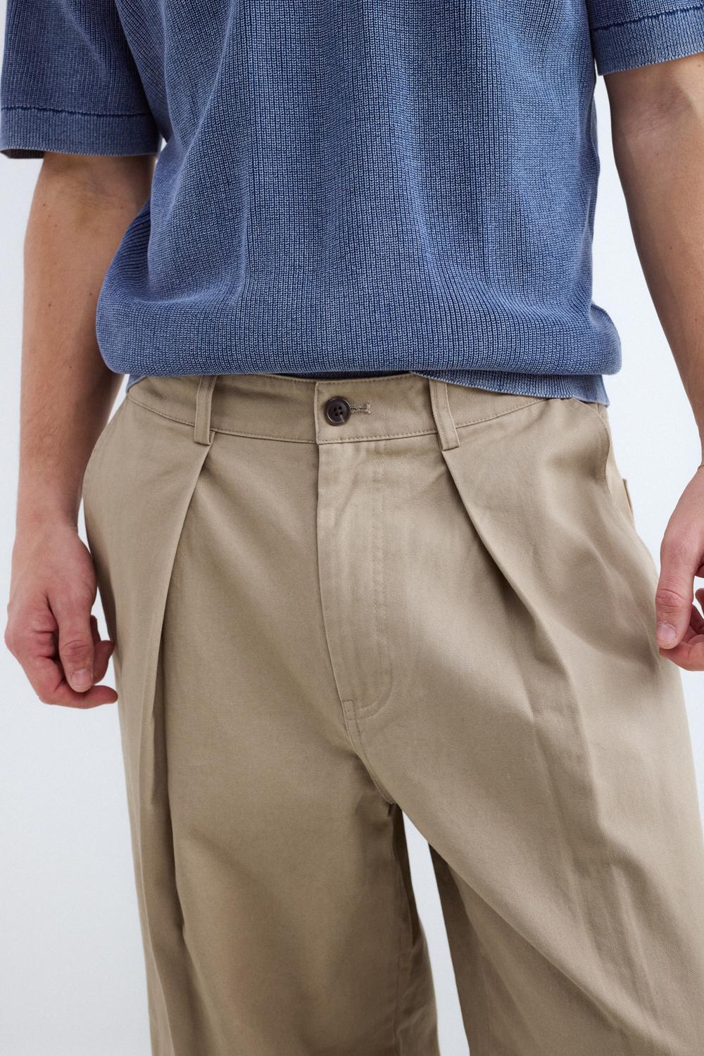 Pantalón PLEATED LOOSE FIT COTTON - Beige