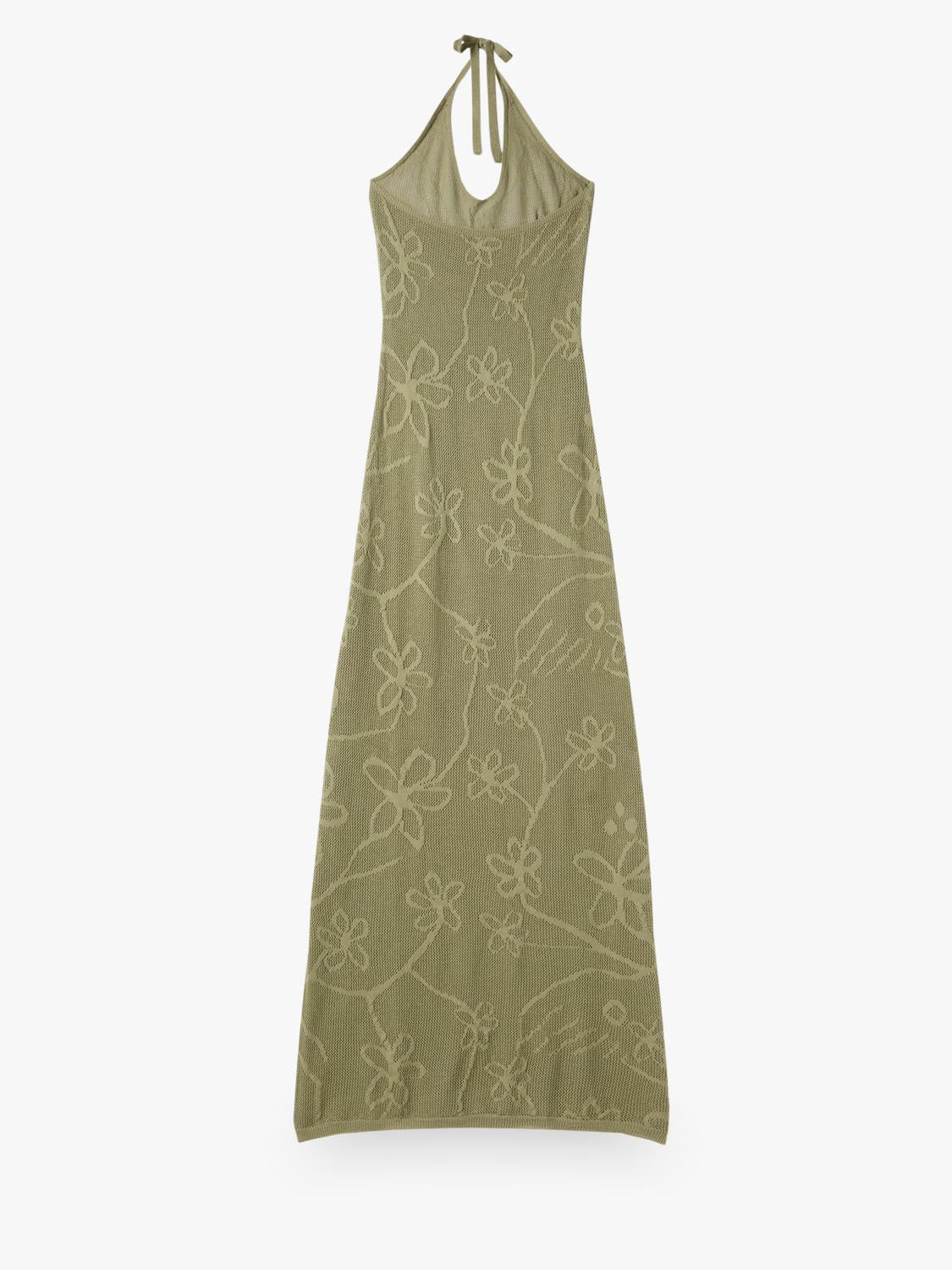 Vestido Loose Long Flowers Embro - Classic Green