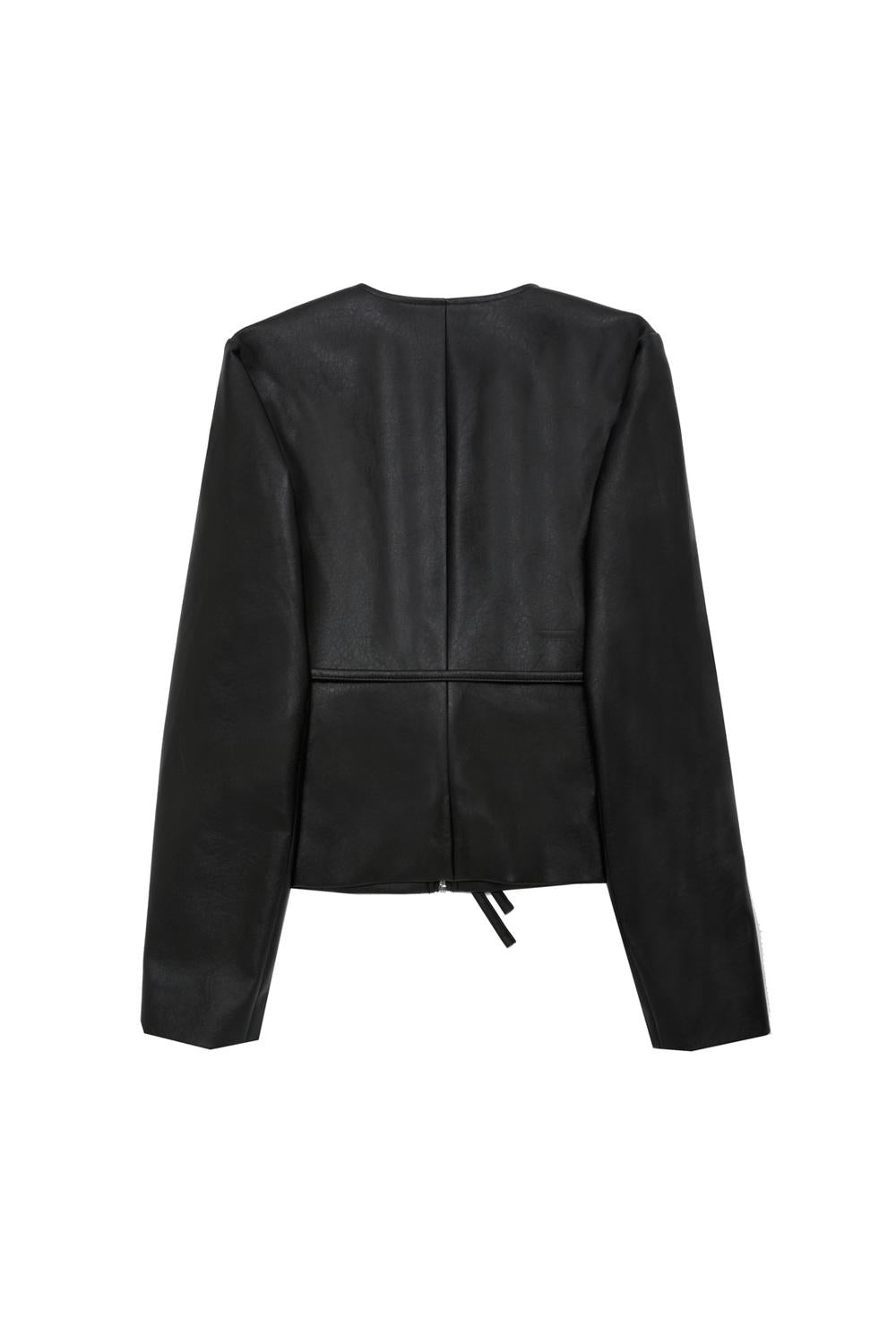Campera Fitted PU Zipper - Black