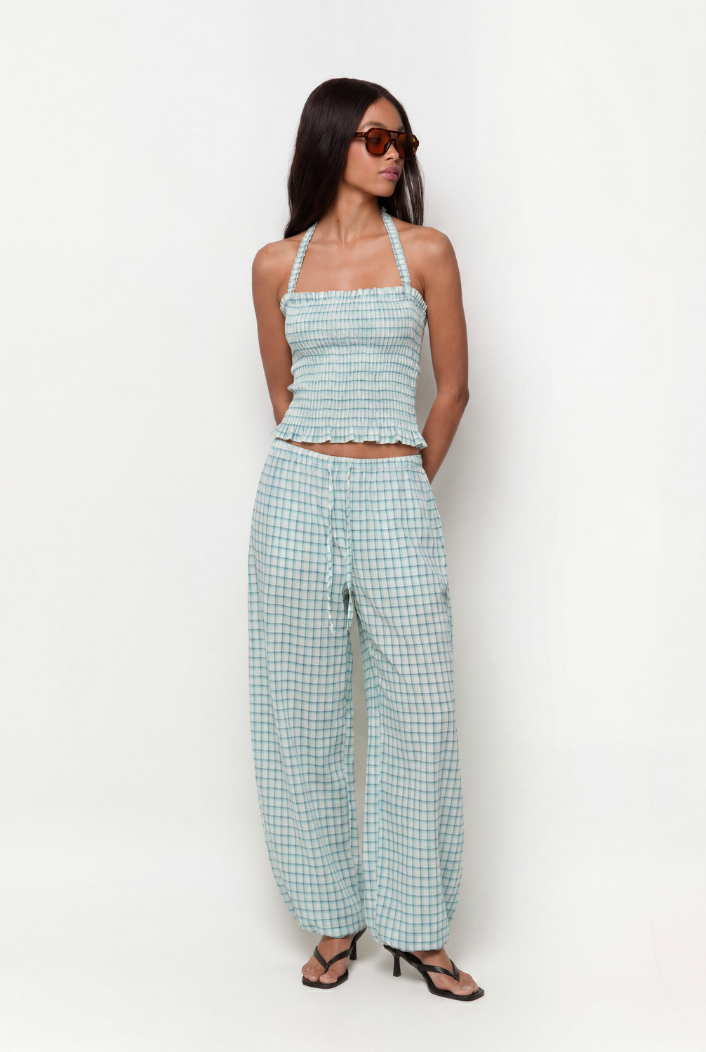Pantalón Baggy Checks - Light Blue