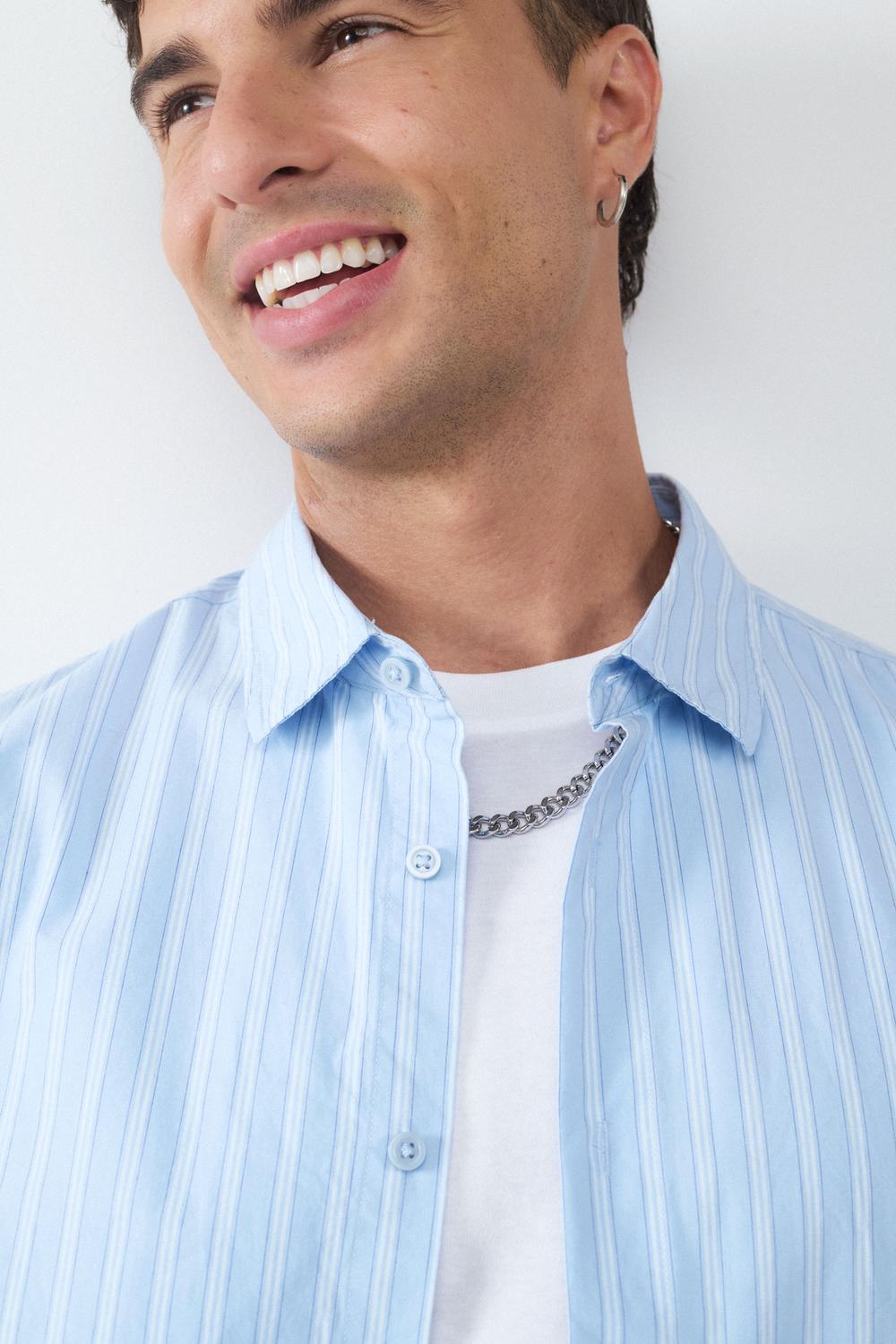 Camisa Oversize Stripes Retiro - Light Blue