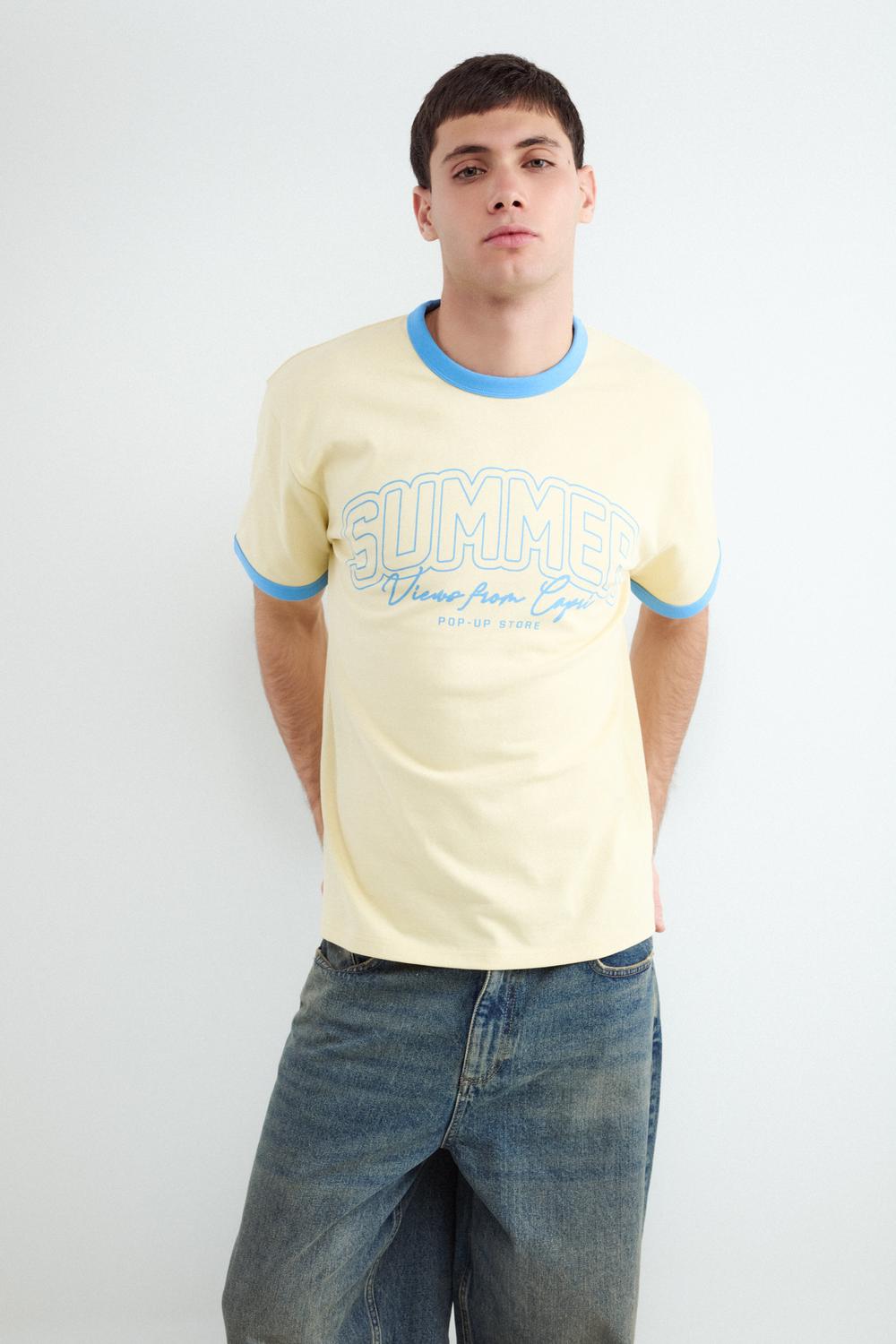 Remera Regular Fit Contrast Piping - Blazing Yellow