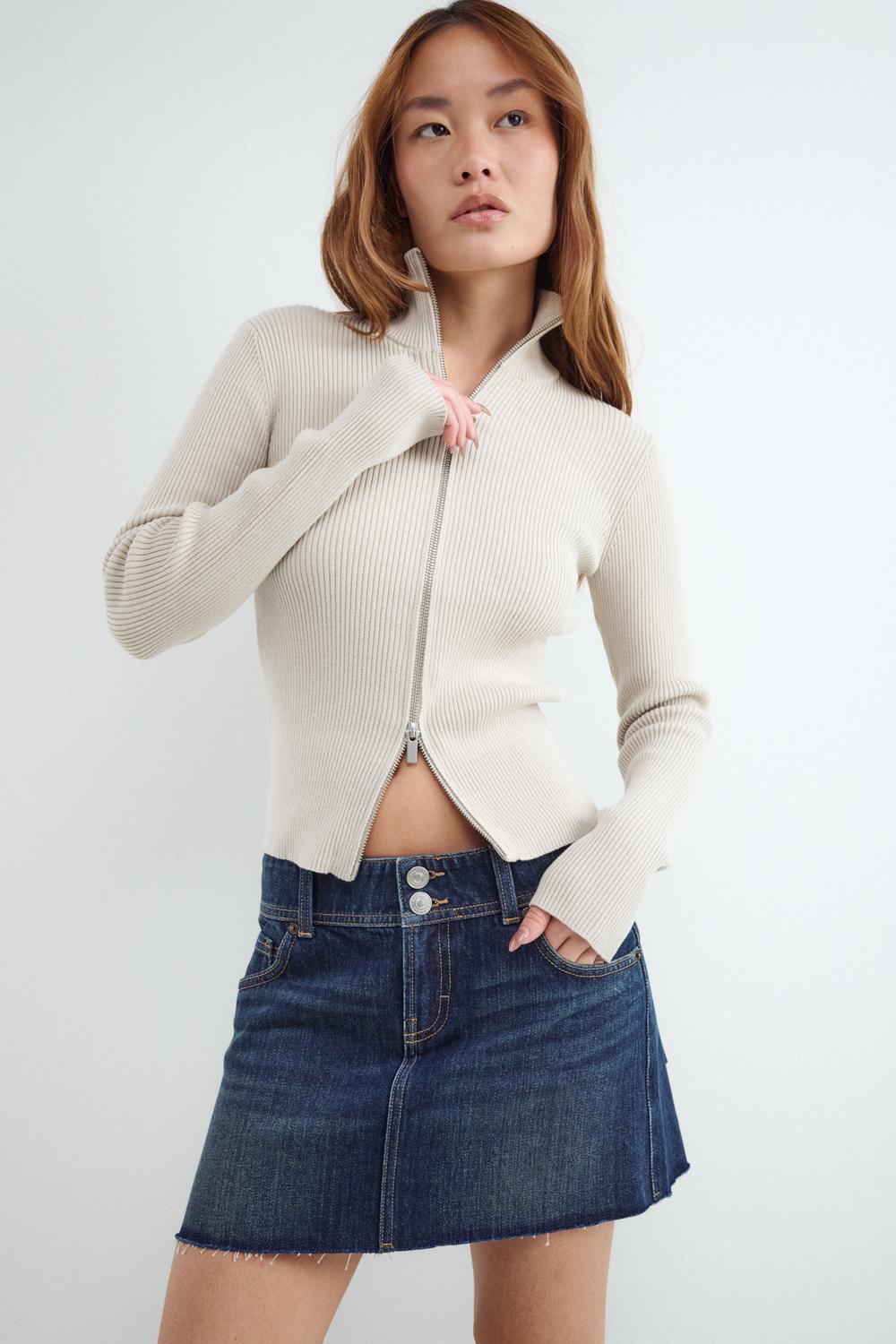 Sweater Slim Full Zipper Turtle Neck - Pumice Stone