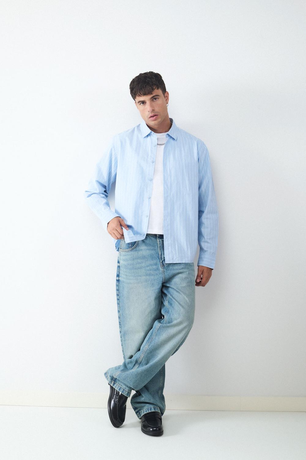 Camisa Oversize Stripes Retiro - Light Blue