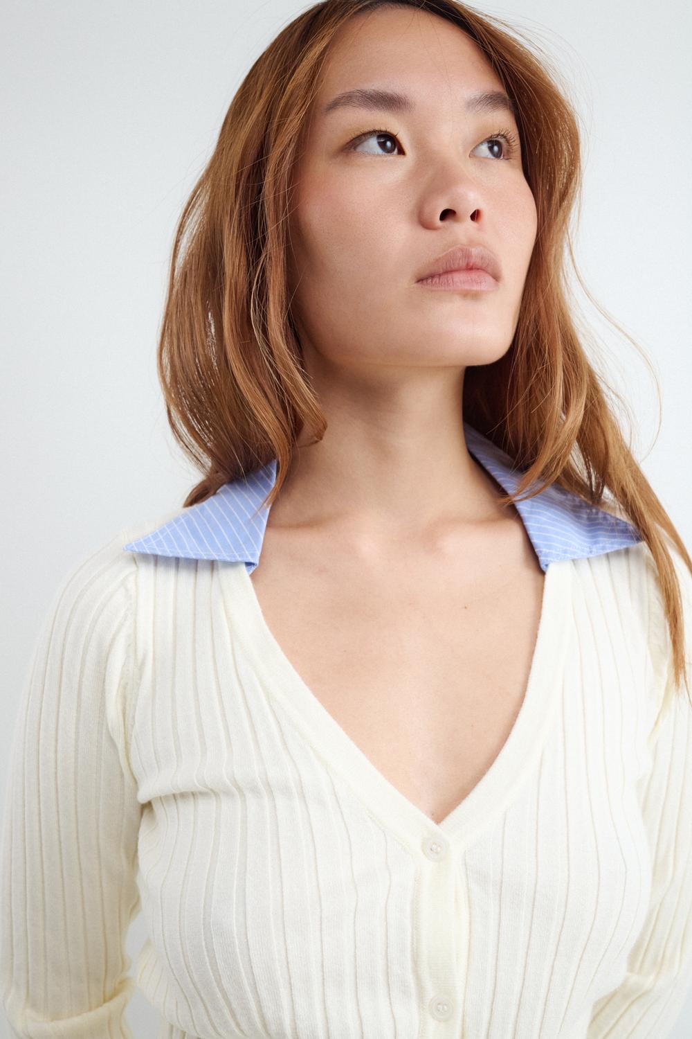 Cardigan Slim Double Cape - Ecru