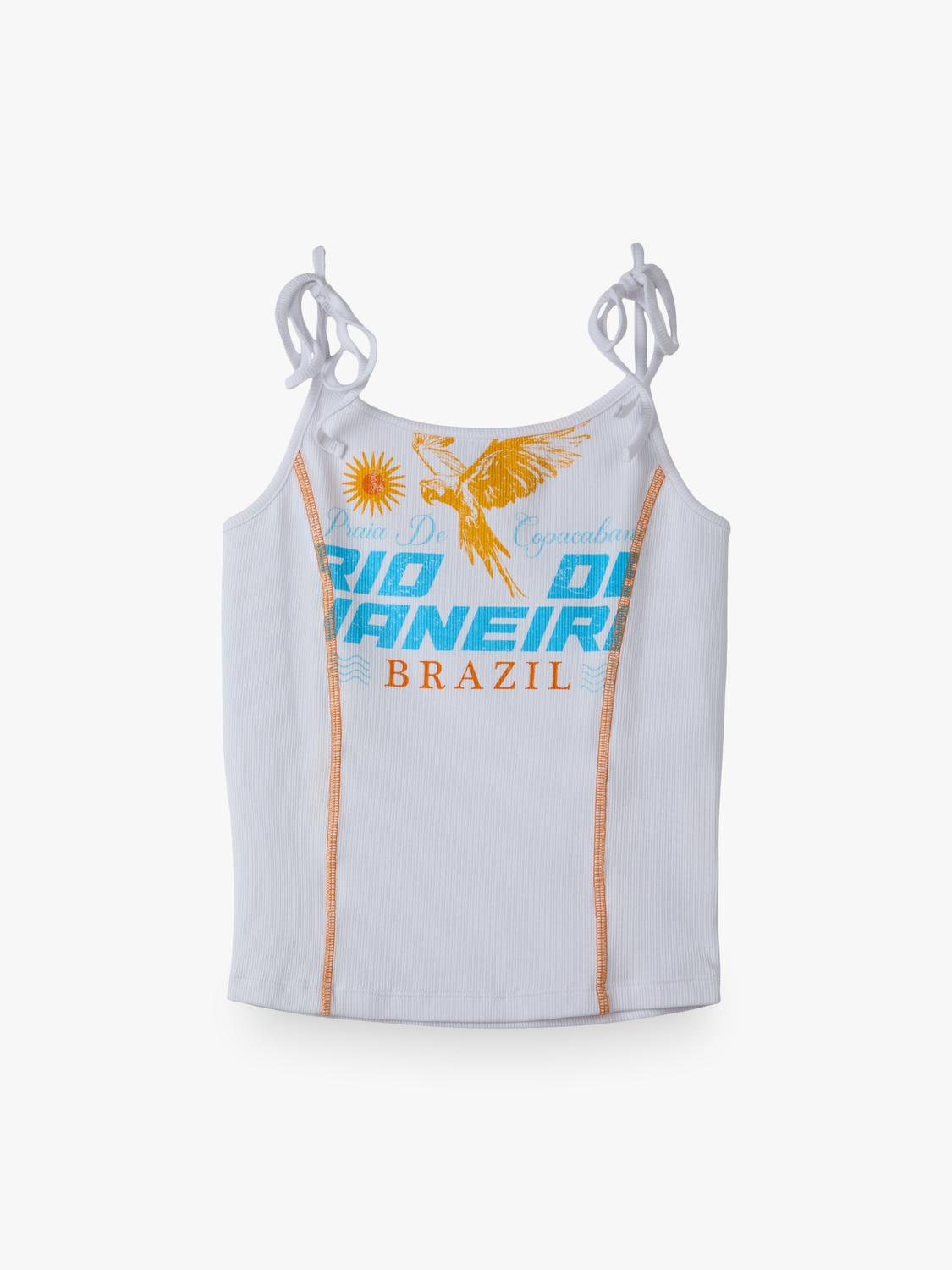 Top Slim Thin Straps Tank Print Rio - White
