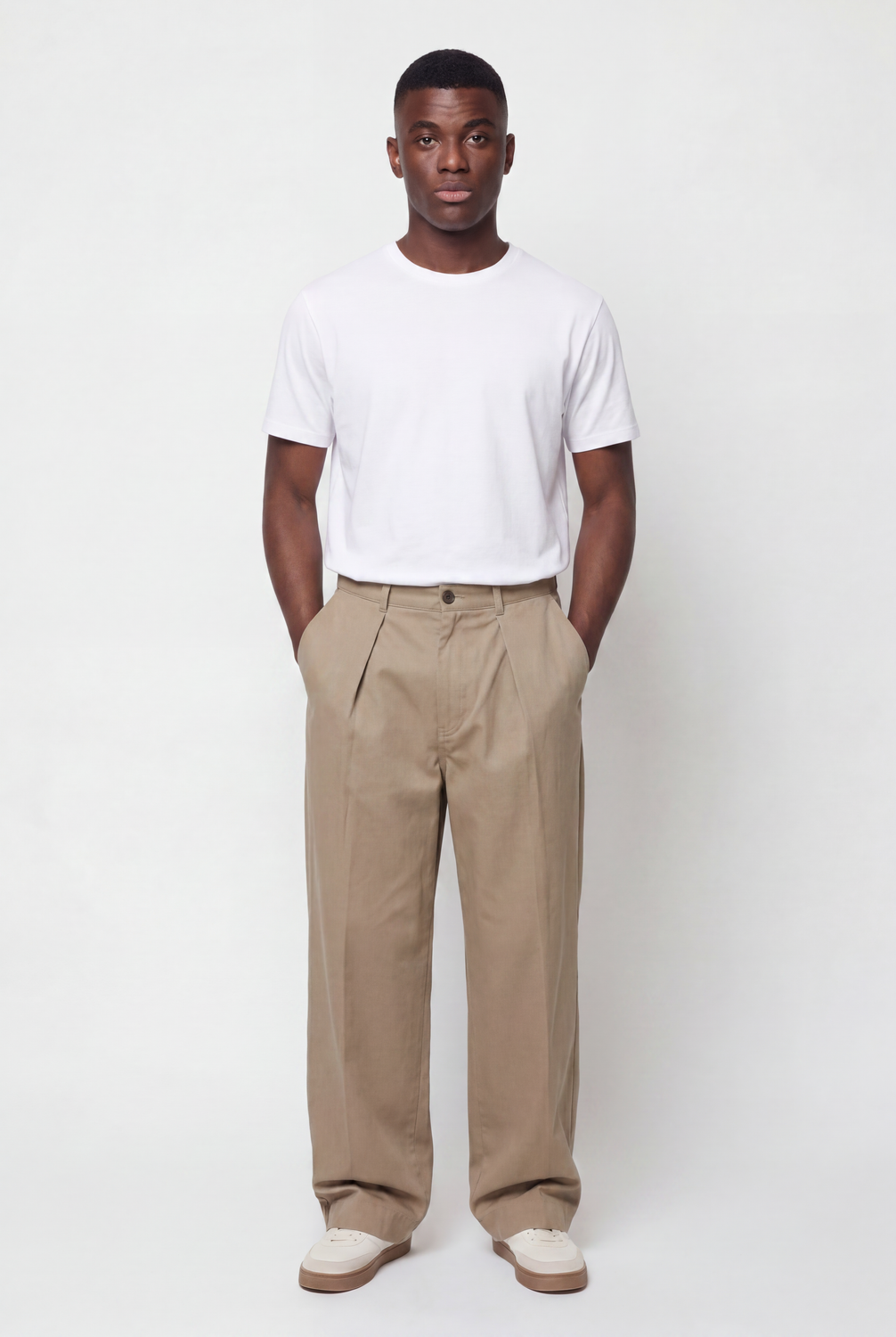 Pantalón PLEATED LOOSE FIT COTTON - Beige