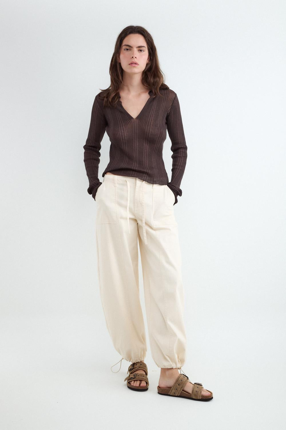 Sweater Regular Polo Open Work - Chocolate Brown