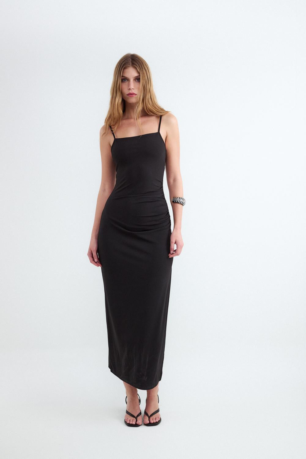 Vestido Slim Midi Straps Polyamide - Black
