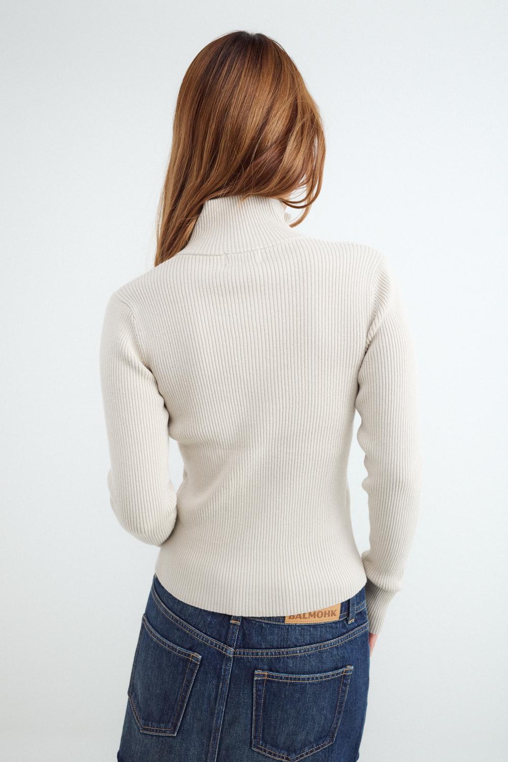 Sweater Slim Full Zipper Turtle Neck - Pumice Stone