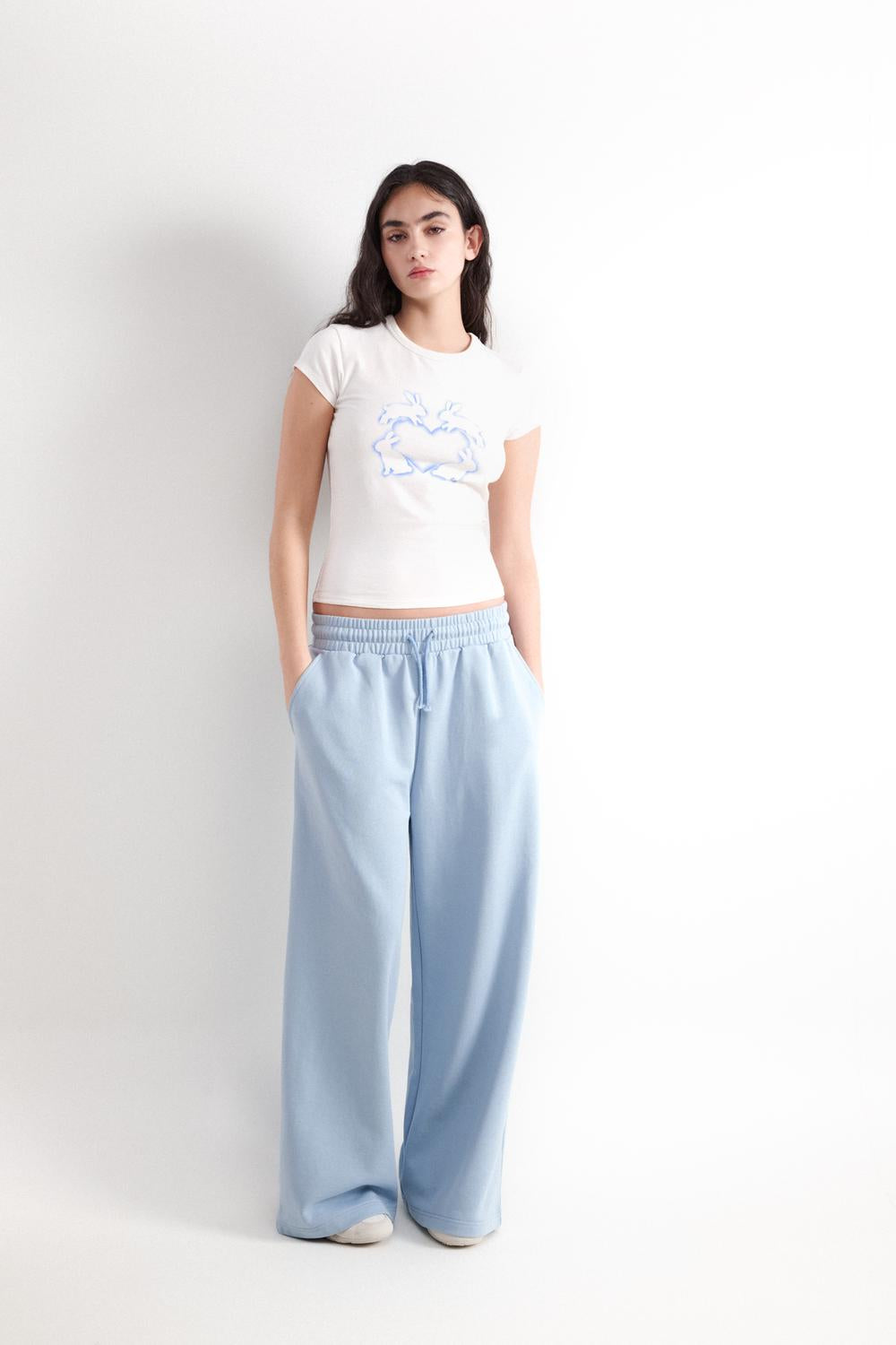 Pantalón Wide Leg Jogger Sweatpant - Light Blue