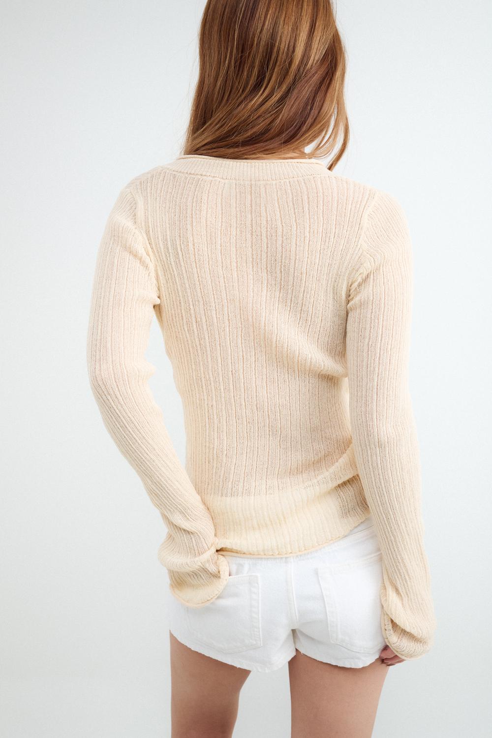 Sweater Slim Open Work V Neck - Blazing Yellow