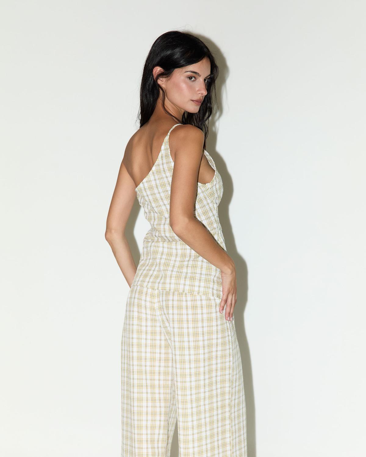 Top Regular Asymmetric Seersucker - Celery Green
