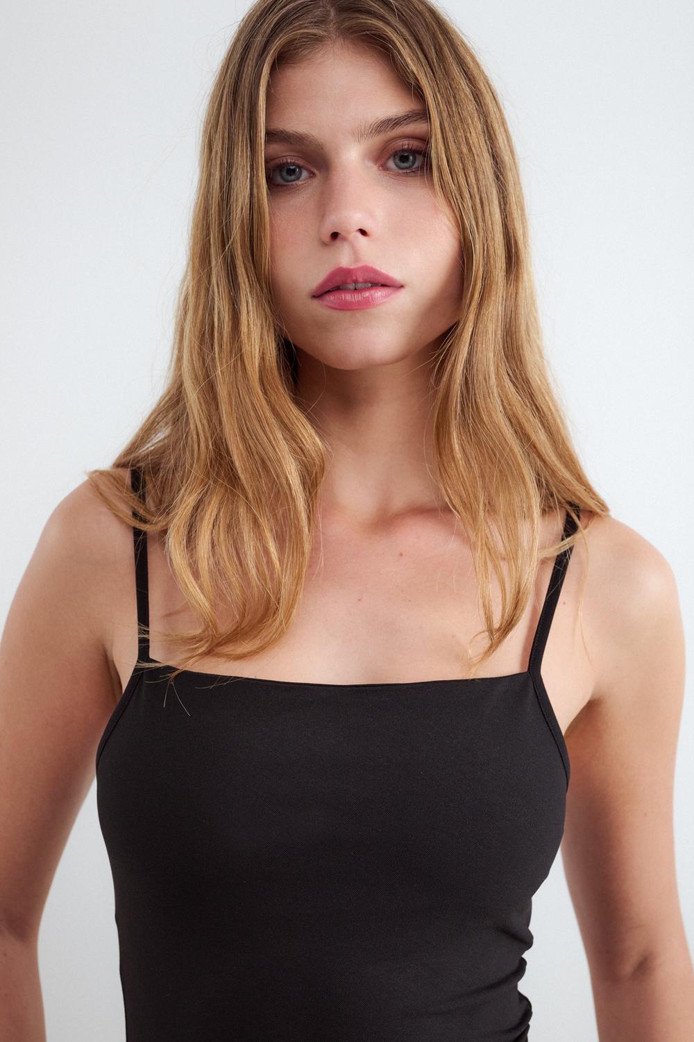 Vestido Slim Midi Straps Polyamide - Black