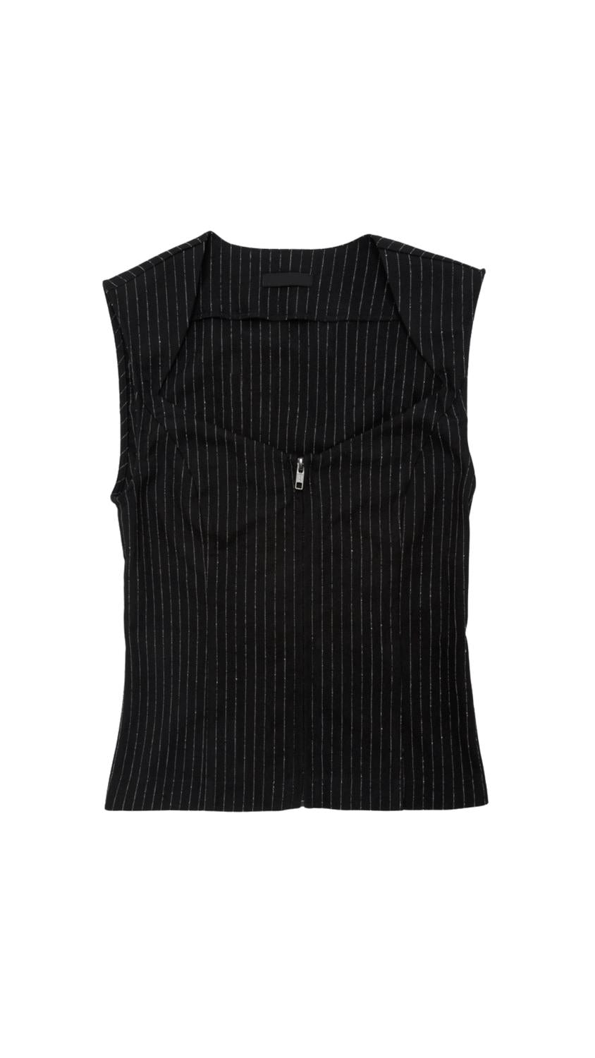 Top Slim Stripes With Zipper - Black