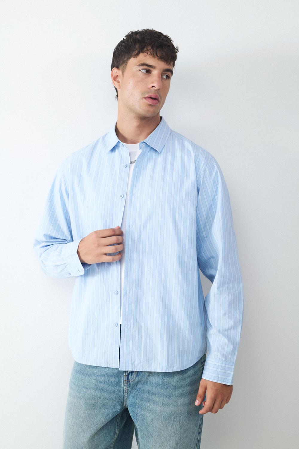 Camisa Oversize Stripes Retiro - Light Blue