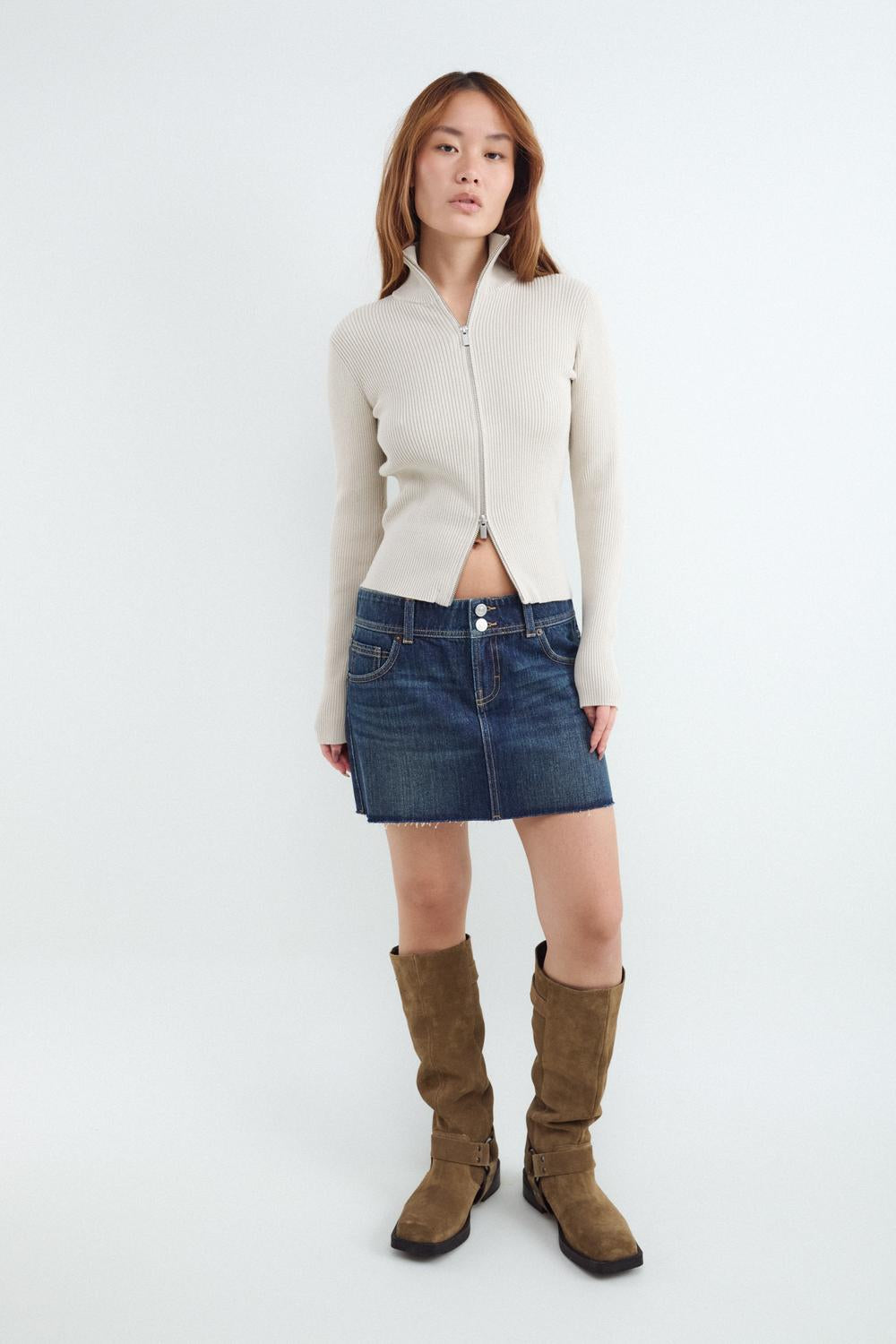 Sweater Slim Full Zipper Turtle Neck - Pumice Stone