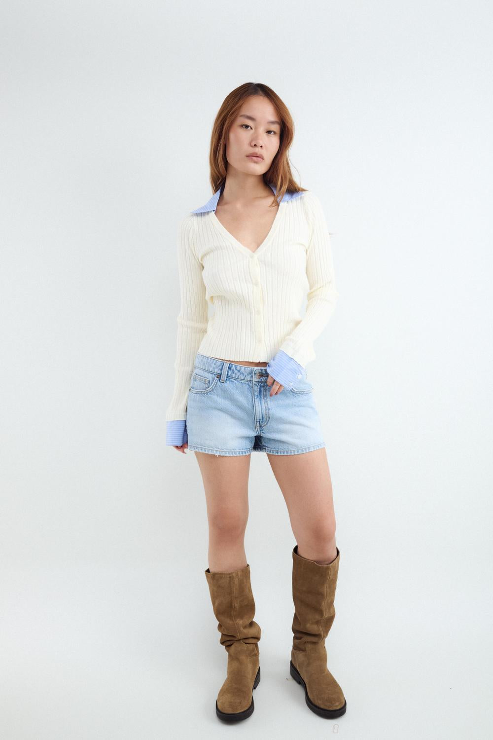 Cardigan Slim Double Cape - Ecru