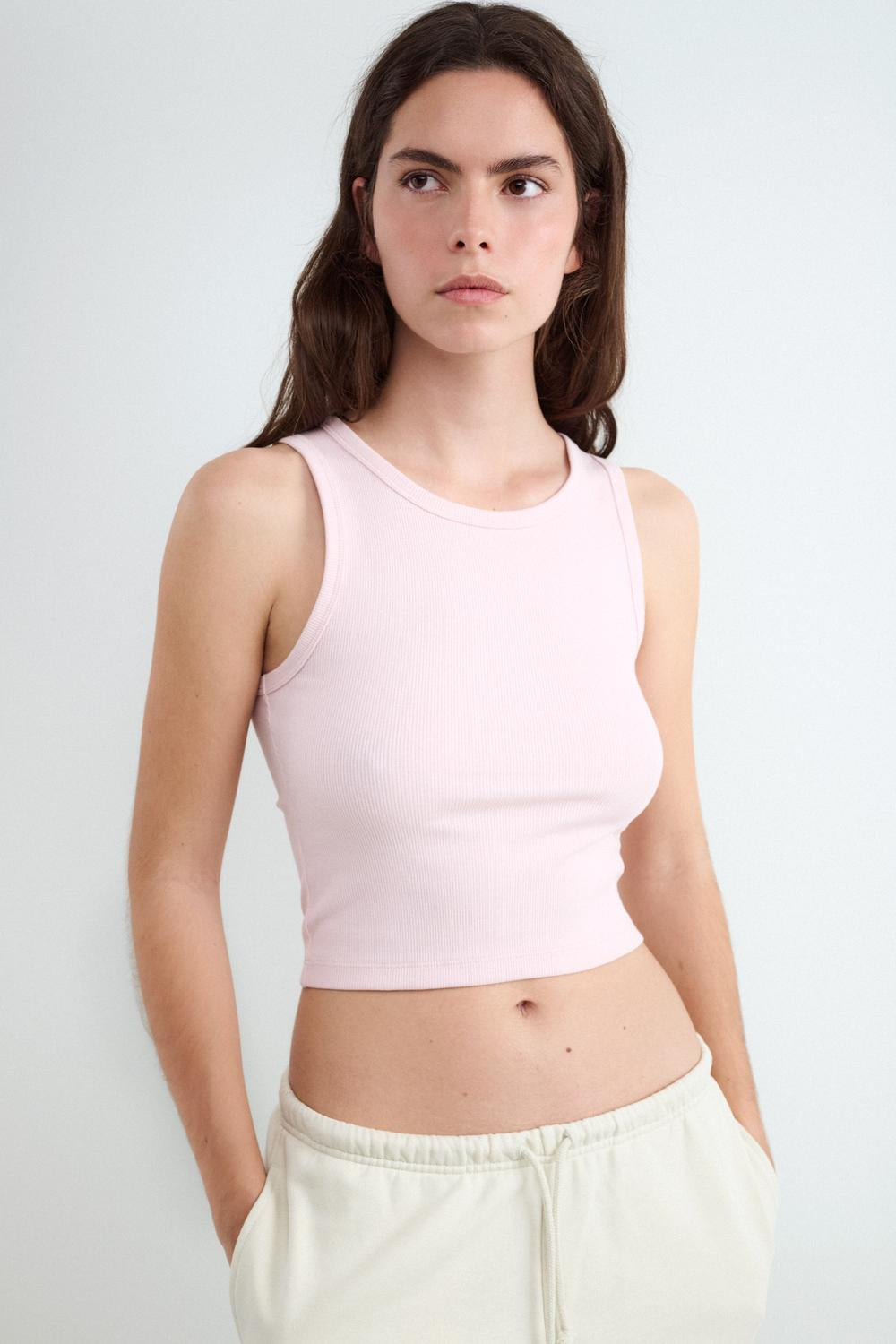Top Crop Halter Tank - Light Pink