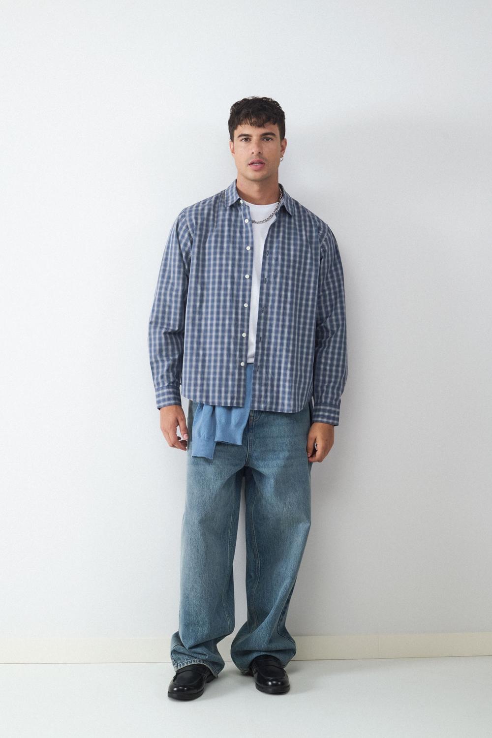 Camisa Oversize Checked Retiro - Grey