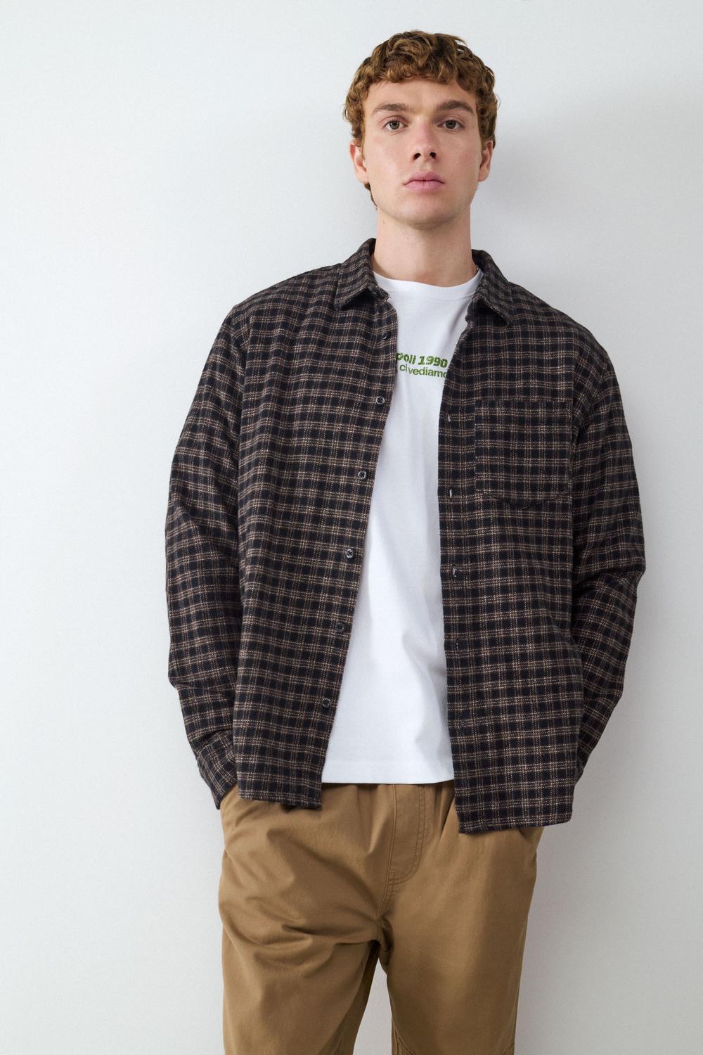 Camisa OVERSIZE POCKET FLANNEL - Black Bean